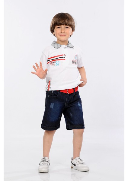 Erkek Çocuk Polo Yaka Lacost Kumaş Tişört ve Kot Şort Ikili Yazlık Takım MRN5111314VF