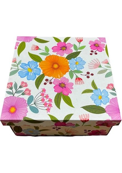 Renkli Çiçek Baskılı Hediye Kutusu 25X25X12CM