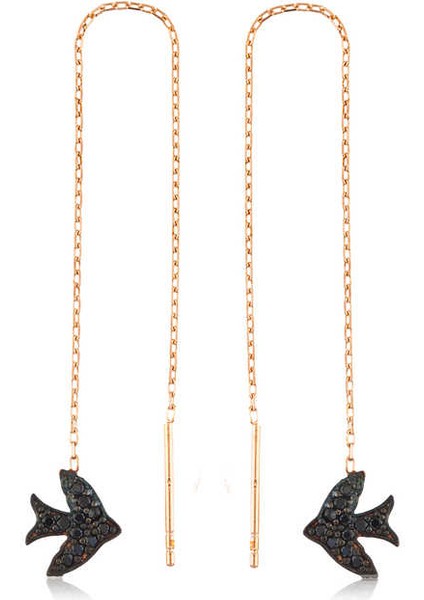 Gümüş Kırlangıç Zincirli Küpe