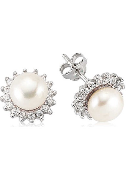 Gümüş Inci Çiçek Bayan Küpe