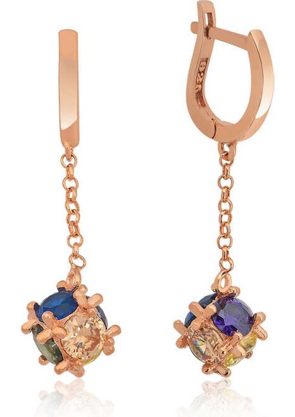 Gümüş Zincirli Renkli Taşlı Küp Küpe