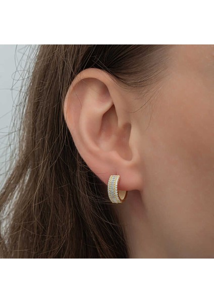 Gümüş Gold Baget Sıra Taşlı Halka Küpe modelleri