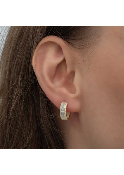 Gümüş Gold Baget Sıra Taşlı Halka Küpe fırsatları