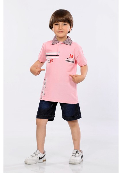 Erkek Çocuk Polo Yaka Lacost Kumaş Tişört ve Kot Şort Ikili Yazlık Takım MRN5111314VF