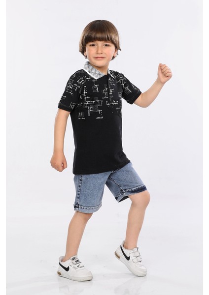 Erkek Çocuk Polo Yaka Lacost Kumaş Tişört ve Kot Şort Ikili Yazlık Takım MRN5111112VF