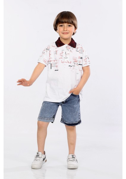 Erkek Çocuk Polo Yaka Lacost Kumaş Tişört ve Kot Şort Ikili Yazlık Takım MRN5111112VF