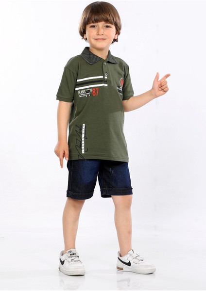Erkek Çocuk Polo Yaka Lacost Kumaş Tişört ve Kot Şort Ikili Yazlık Takım MRN5111314VF