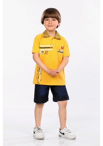 Erkek Çocuk Polo Yaka Lacost Kumaş Tişört ve Kot Şort Ikili Yazlık Takım MRN5111314VF