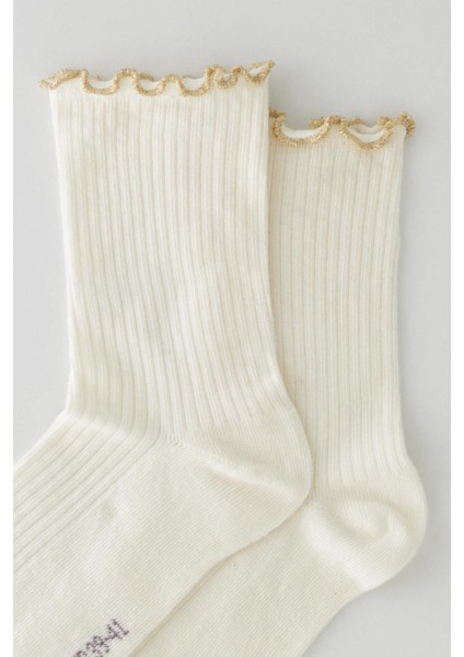 Kadın Ekru Renkli Bileği Fırfırlı Simli Kadın Soket Çorap fırsatları