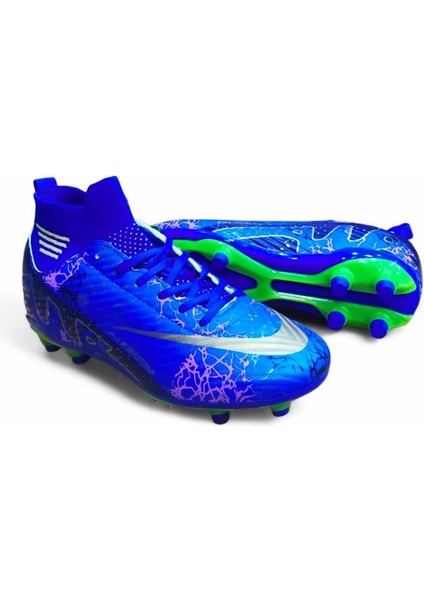 Erkek Bilekli Çoraplı Mavi Siyah Desen Krampon Halısaha Çimsaha Topraksaha modelleri