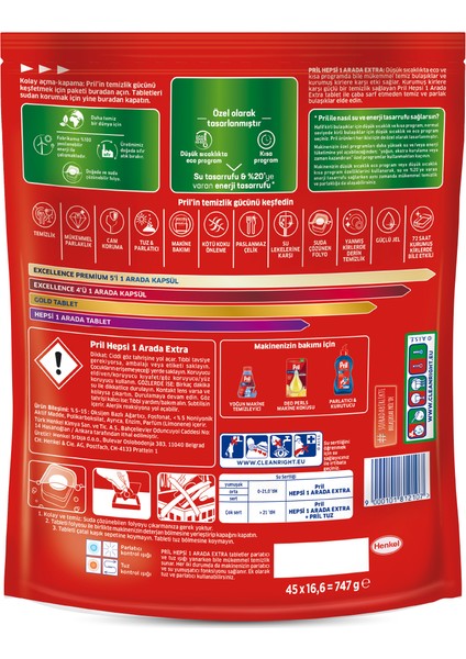 Hepsi Bir Arada Extra 45 Yıkama Bulaşık Makinesi Deterjanı Tableti