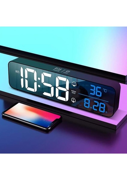 Hd LED Ekranlı Aynalı Elektronik Saat Sıcaklık Tarih Dijital Masa Saati