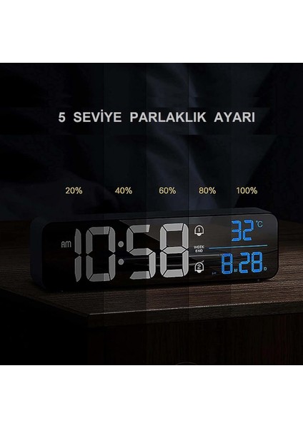 Hd LED Ekranlı Aynalı Elektronik Saat Sıcaklık Tarih Dijital Masa Saati