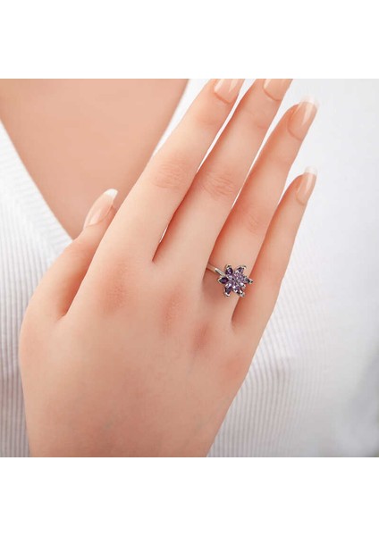 Gümüş Mor Taşlı Lotus Çiçeği Kadın Yüzük fiyatları
