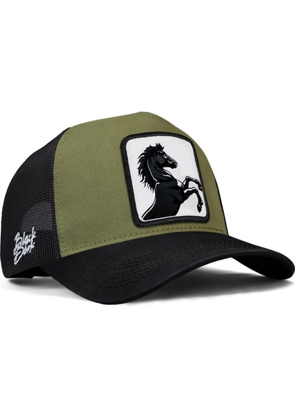 V1 Trucker At - 4 Kod Logolu Unisex Siyah Siperli Siyah-Haki Şapka (Cap)