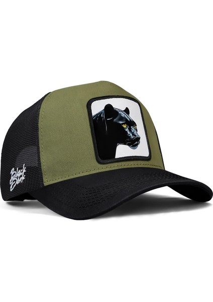 V1 Trucker Panter - 4 Kod Logolu Unisex Siyah Siperli Siyah-Haki Şapka (Cap)