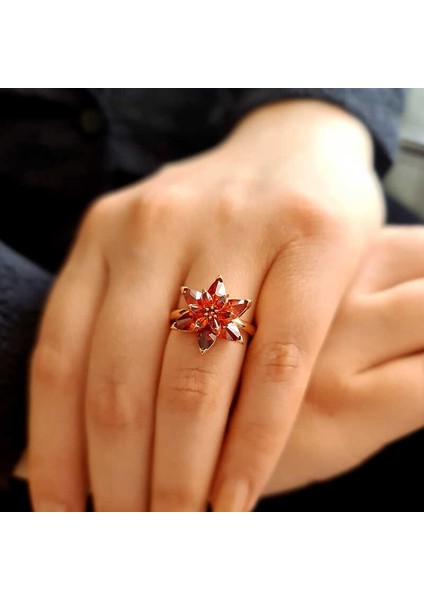 Gümüş Rose Kırmızı Lotus Çiçeği Yüzük fiyatları
