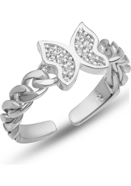 Gümüş Ayarlanabilir Kelebek Kadın Yüzük