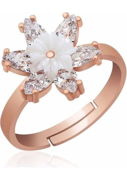 Gümüş Rose Beyaz Lotus Çiçeği Yüzük