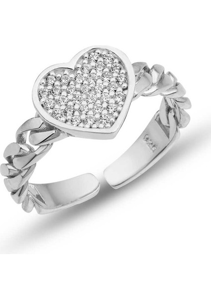 Gümüş Ayarlanabilir Kalpli Kadın Yüzük