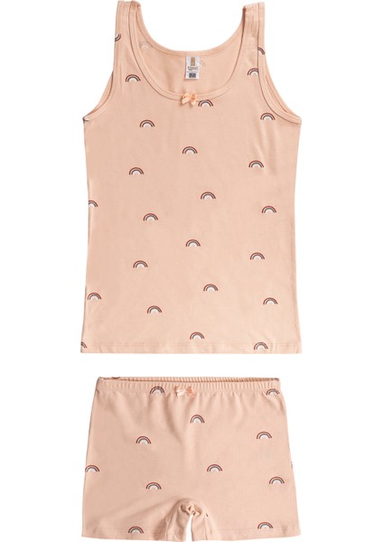 43161 Kız Çocuk Pamuklu Likralı Süprem Esnek Kalın Askılı Atlet Şort Takım