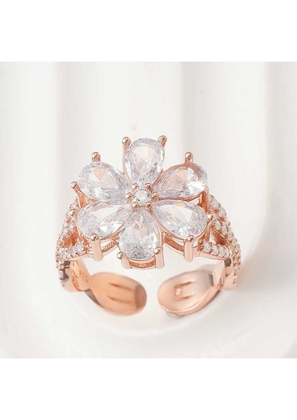 Gümüş Rose Beyaz Sevgi Çiçeği Kadın Yüzük