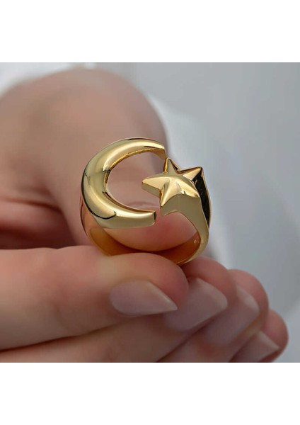 Gümüş Gold Ay Yıldız Kadın Yüzük