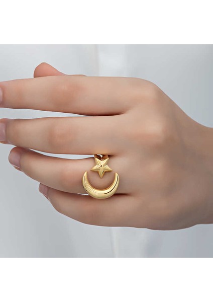 Gümüş Gold Ay Yıldız Kadın Yüzük fırsatları