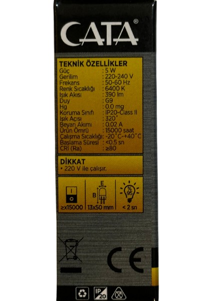 CT-4221 5W 6400K (Beyaz) G9 Duylu Kapsül LED Ampul (4 Adet)