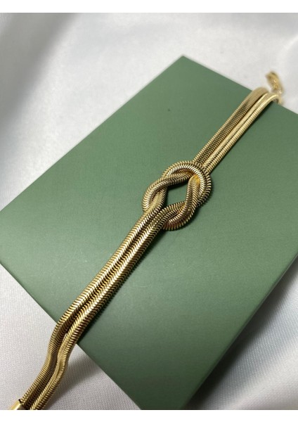 Çelik Gold Italyan Yassı Düğüm Bileklik