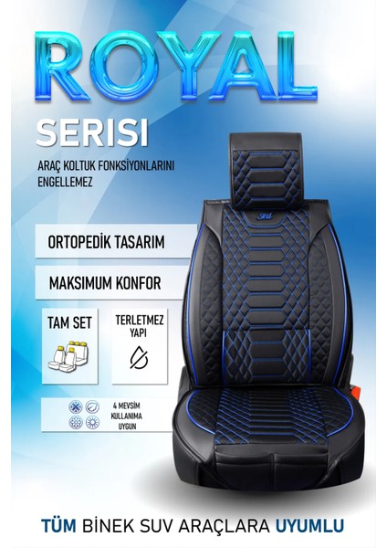 kia Ceed Yeni Uyumlu Deri Oto Koltuk Kılıfı Ön Arka Takım Siyah Mavi Royal Model Sc