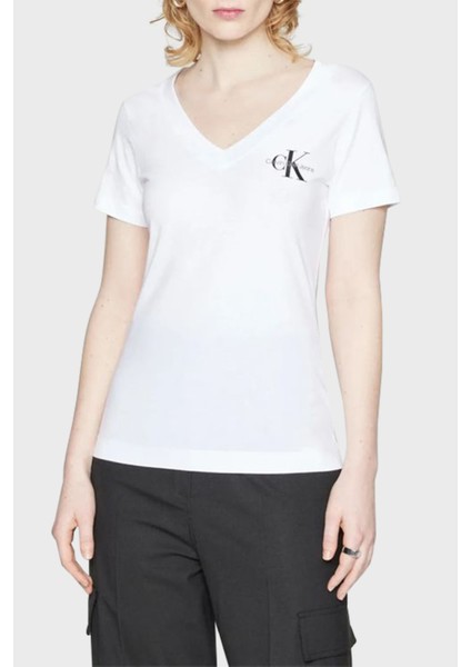 Logolu Pamuklu V Yaka Relaxed Fit 2 Pack T Shirt J20J223447BEH Kadın T Shirt J20J223447 Beh