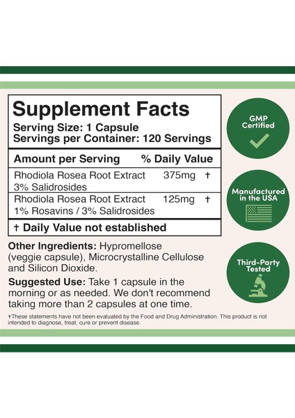 Rhodiola Rosea Extract 500mg 120 Vegan Capsul modelleri