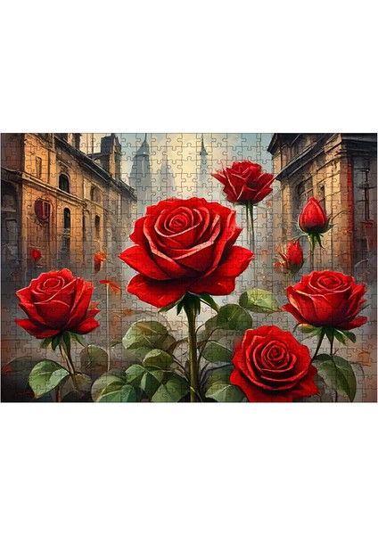 Ahşap Mdf Puzzle Yapboz Kırmızı Güller 50 x 70 cm