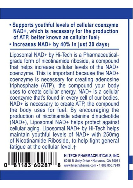 Pharmaceuticals Liposomal Nad+ 60 Tablets Usa Version