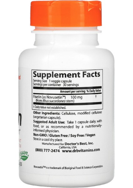 Doctor's Best, Fisetin with Novusetin, 100 mg, 30 Veggie Caps