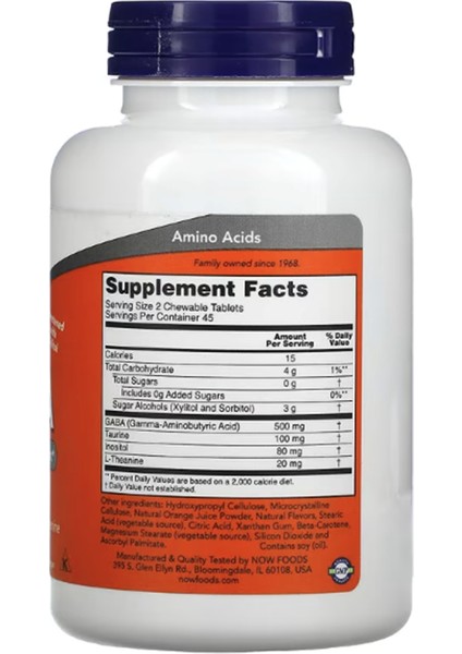 Foods Gaba Taurine+ Inositol+L-Theanine Natural Orange Flavor 90 Chewables