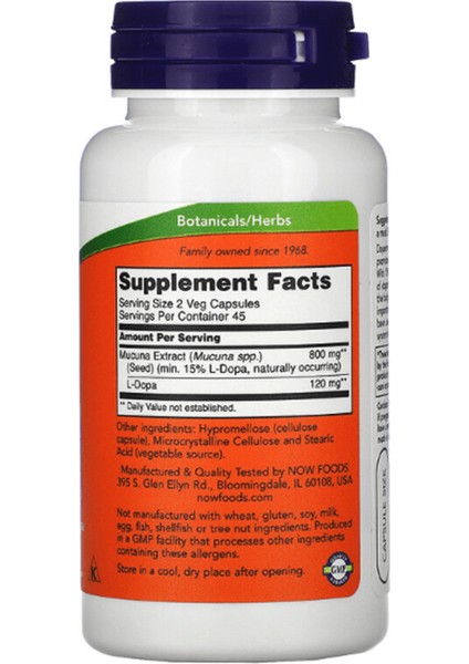 Foods Dopa Mucuna 90 Veg Capsules Usa Version