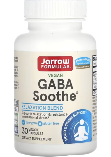 Jarrow Formulas Gaba Soothe  Supports Mental Focus  Promotes Relaxation  30 Veggie Capsules Usa Menşei