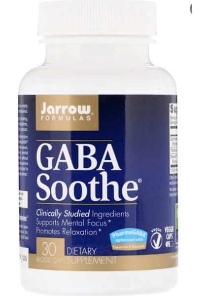 Jarrow Formulas Gaba Soothe  Supports Mental Focus  Promotes Relaxation  30 Veggie Capsules Usa Menşei