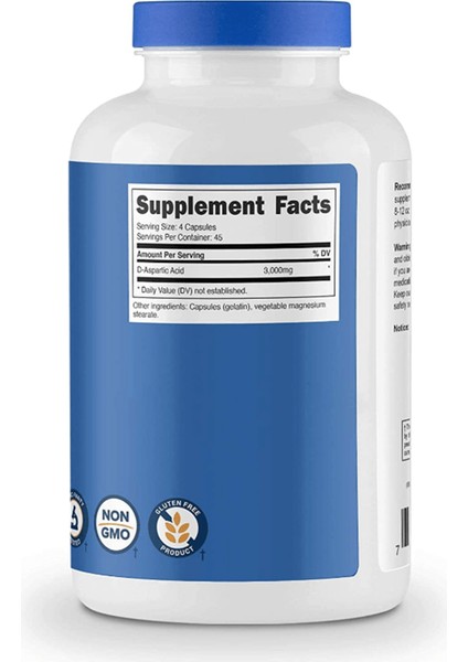 Daa D-Aspartic Acid Capsules (180 Capsules) (3000mg Serving)