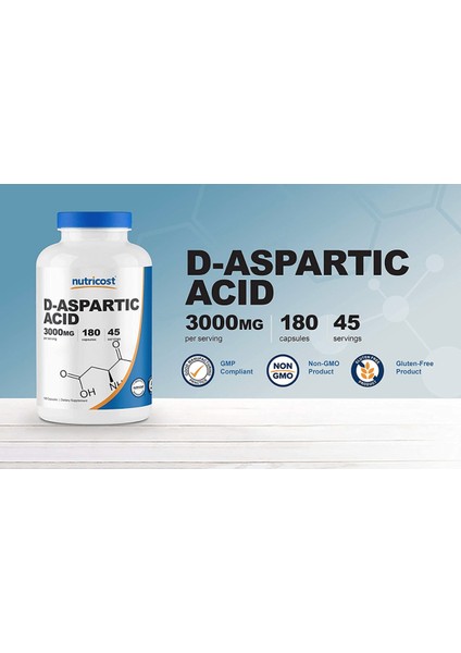 Daa D-Aspartic Acid Capsules (180 Capsules) (3000mg Serving)