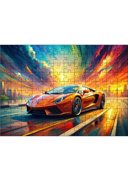 Ahşap Mdf Puzzle Yapboz Turuncu Spor Araba 120 Parça 25 x 35 cm