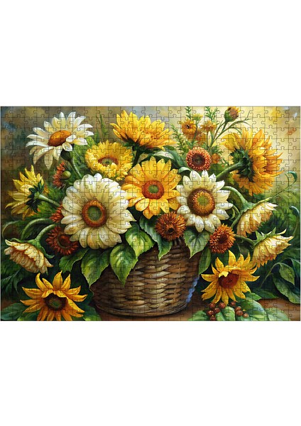 Ahşap Mdf Puzzle Yapboz Sepetteki Çiçekler 50 x 70 cm