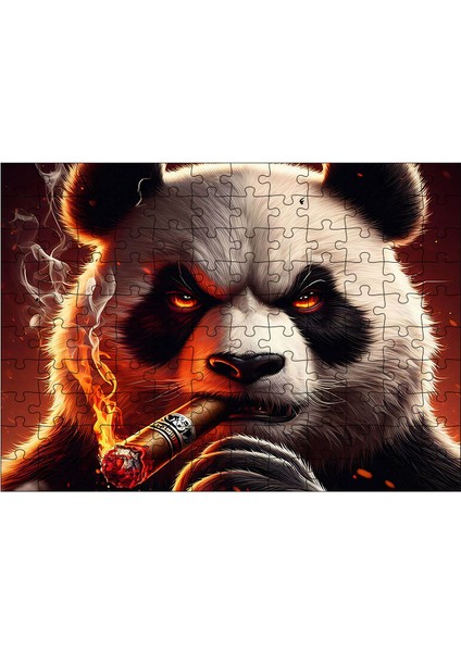 Ahşap Mdf Puzzle Yapboz Puro Içen Panda 120 Parça 25 x 35 cm