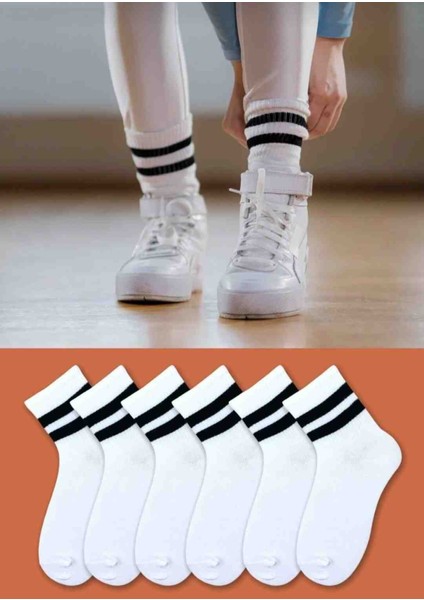 Unisex 6'lı Çizgili Tenis Çorabı