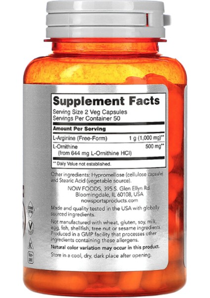 Foods Sports Arginine & Ornithine 100 Veg Capsules Usa Version fiyatları