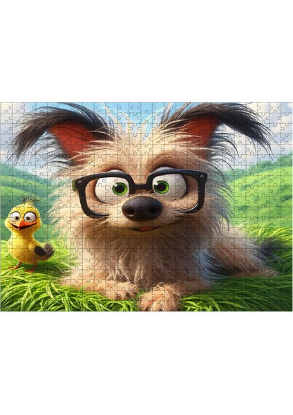 Ahşap Mdf Puzzle Yapboz Gözlüklü Köpek ve Kuş 50 x 70 cm