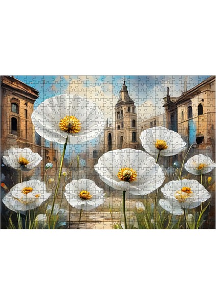 Ahşap Mdf Puzzle Yapboz Beyaz Papatyalar 50 x 70 cm