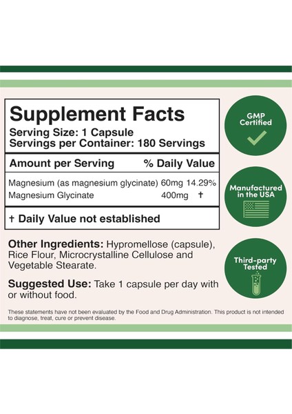 Magnesium Glycinate 400mg 180 Capsul fiyatları